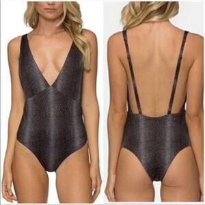 Tavik Swim Sz L Drew One Piece Plunging Swimsuit in Black Percy Dot Black Sexy
